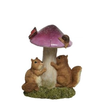 Decoratiune Squirrel under mushroom, Decoris, 10x13x16.5 cm, polirasina, mov