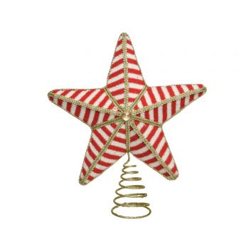 Varf decorativ pentru brad Star, Decoris, 25x8x30 cm, spuma, rosu/alb/auriu