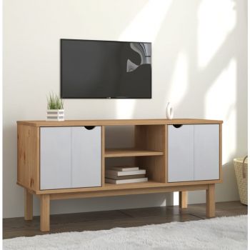 vidaXL Dulap TV OTTA, maro și alb, 113,5x43x57 cm, lemn masiv de pin