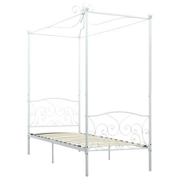 vidaXL Cadru de pat cu baldachin, alb, 100 x 200 cm, metal