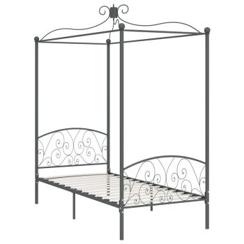 vidaXL Cadru de pat cu baldachin, gri, 100 x 200 cm, metal