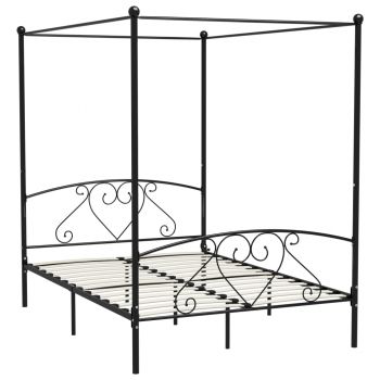 vidaXL Cadru de pat cu baldachin, negru, 140 x 200 cm, metal