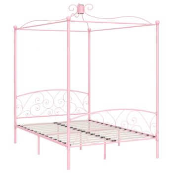 vidaXL Cadru de pat cu baldachin, roz, 120 x 200 cm, metal