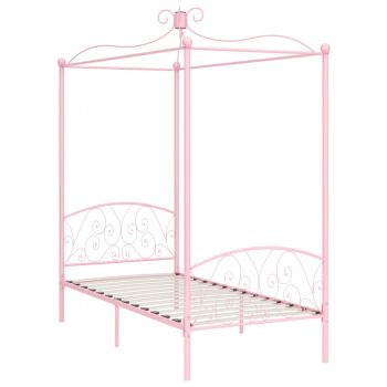 vidaXL Cadru de pat cu baldachin, roz, 90 x 200 cm, metal