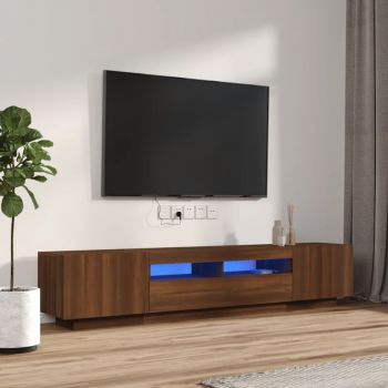 vidaXL Set dulapuri TV cu LED, 2 piese, stejar maro, lemn prelucrat