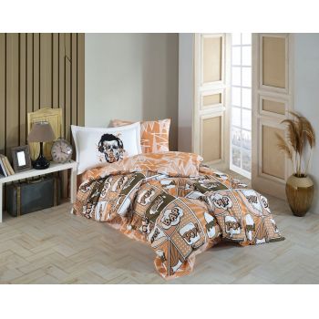 Lenjerie de pat pentru o persoana, 3 piese, 160x220 cm, 100% bumbac poplin, Hobby, Wow Sephia, multicolor ieftina