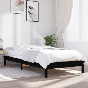 vidaXL Cadru de pat, negru, 90x200 cm, lemn masiv de pin