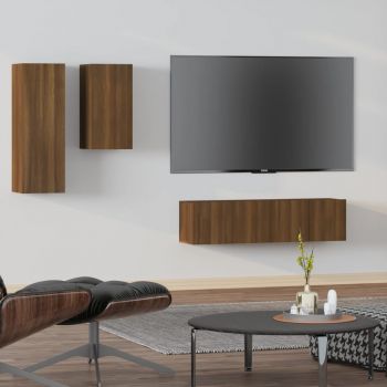 vidaXL Set dulapuri TV, 4 piese, stejar maro, lemn prelucrat