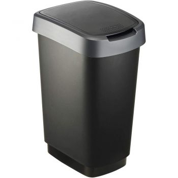 Coș de gunoi din plastic reciclat, argintiu-negru 25 l Twist - Rotho