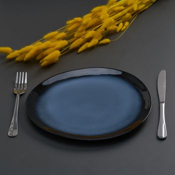 Set 4 farfurii ovale Serenity, Heinner Ø21 cm, ceramica, albastru/negru ieftina