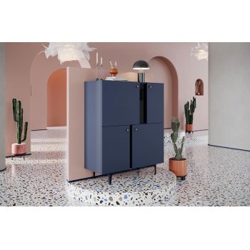 Cabinet din pal cu 4 usi, Colours CS 01 Bleumarin Mat / Negru, l105xA41xH127 cm