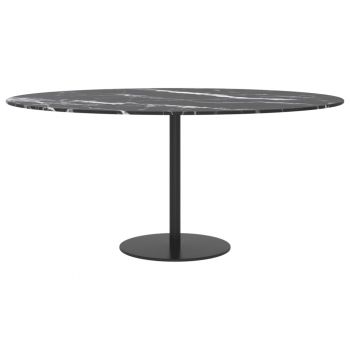 vidaXL Blat masă negru Ø90x1 cm sticlă securizată cu design marmură