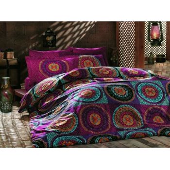 Lenjerie de pat pentru o persoana, 2 piese, 140x200 cm, 100% bumbac ranforce, Turkiz, Gipsy, multicolor