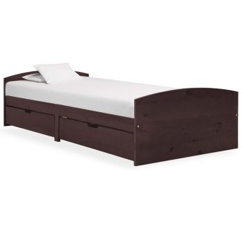 vidaXL Cadru de pat cu 2 sertare, maro închis, 90x200 cm, lemn de pin