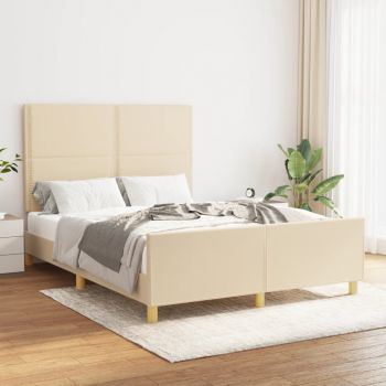 vidaXL Cadru de pat cu tăblie, crem, 140x190 cm, textil