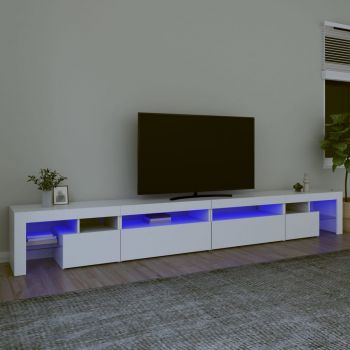 vidaXL Comodă TV cu lumini LED, alb, 290x36,5x40 cm