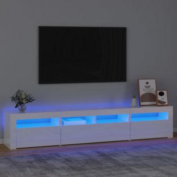 vidaXL Comodă TV cu lumini LED, alb extralucios, 210x35x40 cm