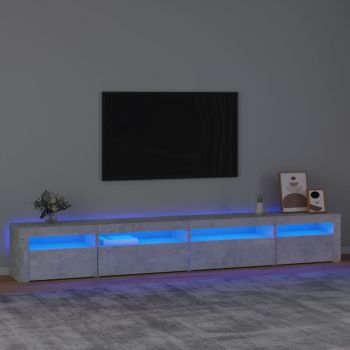 vidaXL Comodă TV cu lumini LED, gri beton, 270x35x40 cm