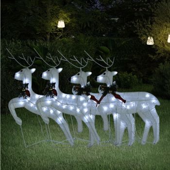 vidaXL Reni de Crăciun, 4 buc., alb, 80 LED-uri