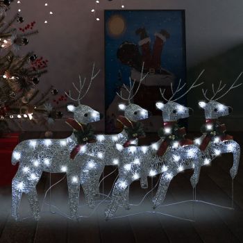 vidaXL Reni de Crăciun, 4 buc., argintiu, 80 LED-uri