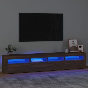 vidaXL Comodă TV cu lumini LED, stejar maro, 210x35x40 cm
