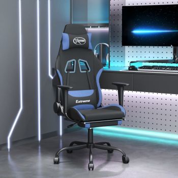 vidaXL Scaun de gaming cu suport picioare, negru și albastru, textil