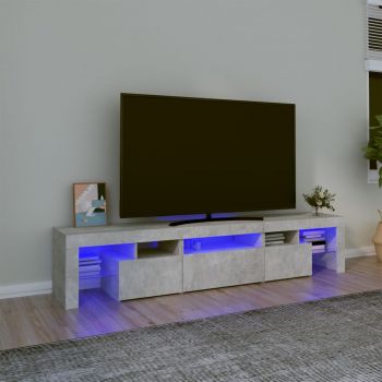 vidaXL Comodă TV cu lumini LED, gri beton, 200x36,5x40 cm
