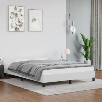 vidaXL Cadru de pat cu tăblie, alb, 140x190 cm, piele ecologică