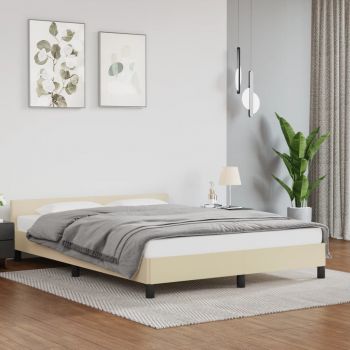 vidaXL Cadru de pat cu tăblie, crem, 140x190 cm, piele ecologică