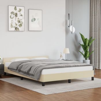 vidaXL Cadru de pat cu tăblie, crem, 140x200 cm, piele ecologică