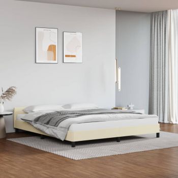 vidaXL Cadru de pat cu tăblie, crem, 160x200 cm, piele ecologică