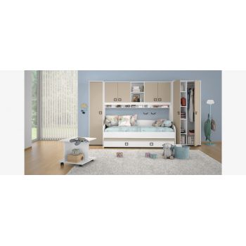 Set Mobila dormitor din pal, pentru copii, 6 piese, Kiki Alb / Nude, 200 x 90 cm