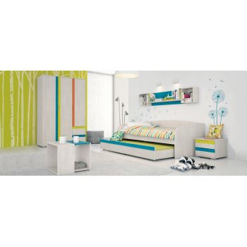 Set Mobila dormitor din pal, pentru copii, 7 piese, Joy Pin Polar / Multicolor, 200 x 90 cm