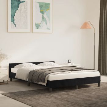 vidaXL Cadru de pat cu tăblie, negru, 140x200 cm, catifea