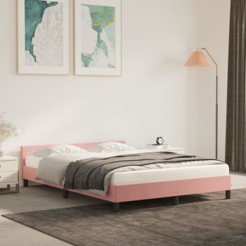 vidaXL Cadru de pat cu tăblie, roz, 140x200 cm, catifea