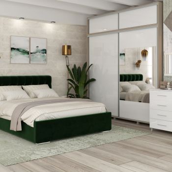 Dormitor MATERA, configuratia MAT4, Oak, Alb Gloss, catifea Verde