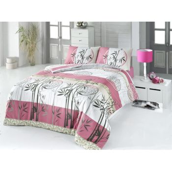 Lenjerie de pat pentru o persoana, Victoria, Pink V2, 3 piese, amestec bumbac, multicolor ieftina