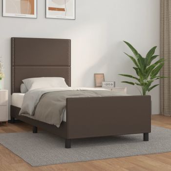 vidaXL Cadru de pat cu tăblie, maro, 100x200 cm, piele ecologică
