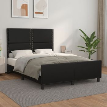 vidaXL Cadru de pat cu tăblie, negru, 140x200 cm, piele ecologică