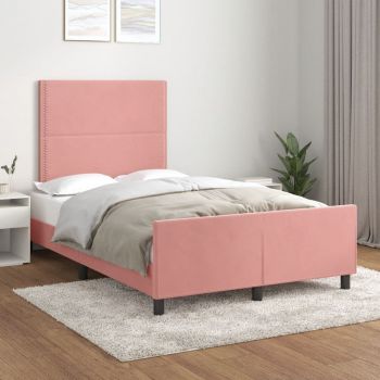 vidaXL Cadru de pat cu tăblie, roz, 120x200 cm, catifea