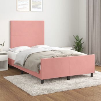 vidaXL Cadru de pat cu tăblie, roz, 120x200 cm, catifea