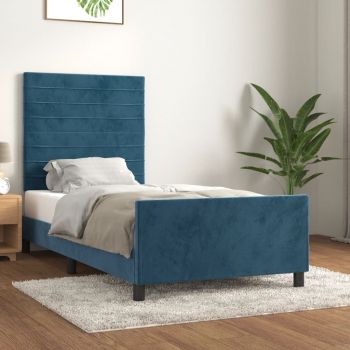 vidaXL Cadru de pat cu tăblie, albastru închis, 100x200 cm, catifea