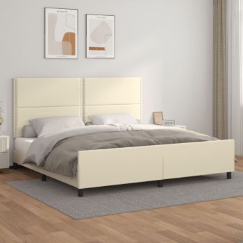 vidaXL Cadru de pat cu tăblie, crem, 200x200 cm, piele ecologică