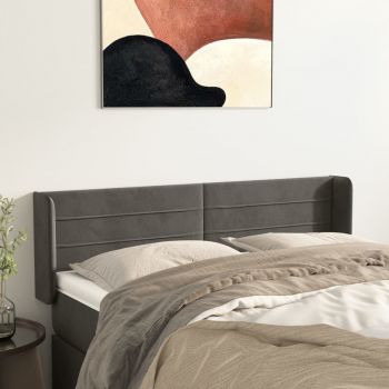 vidaXL Tăblie de pat cu aripioare gri închis 147x16x78/88 cm catifea
