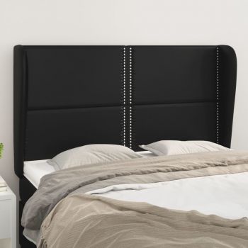 vidaXL Tăblie de pat cu aripioare, negru, 147x23x118/128 cm, piele eco
