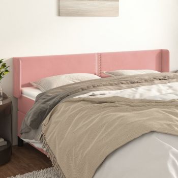 vidaXL Tăblie de pat cu aripioare roz 203x16x78/88 cm catifea