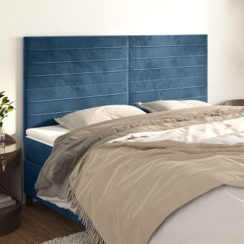 vidaXL Tăblii de pat, 4 buc, albastru închis, 100x5x78/88 cm, catifea