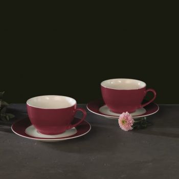Set de cafea / ceai 12 piese Aura Red, Ambition, portelan, 220 ml, rosu