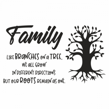 Sticker copacul familiei, Priti Global, Family, like branches on a tree, we all grow, ramurile copacului, negru, 70 x 40