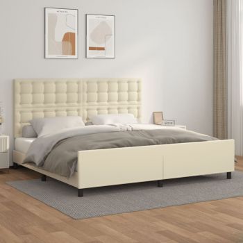vidaXL Cadru de pat cu tăblie, crem, 200x200 cm, piele ecologică